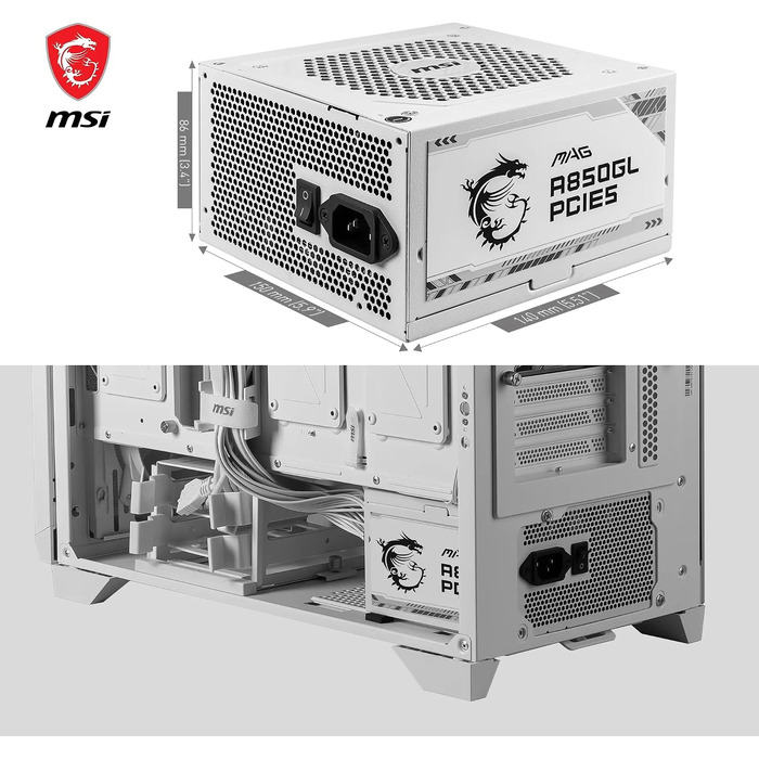 Блок живлення MSI MAG A850GL PCIE5 White, 850W, 80 Plus Gold, повністю модульний, ATX 3.0, PCIe 5.0, білий