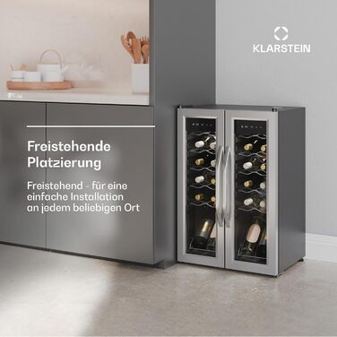 Klarstein Freestanding Wine Cooler - Compact Beverage Refrigerator with Dual Zone & Glass Door - Indoor/Outdoor Beersafe - LED Lighting - 5-18°C - 33 Bottle Capacity (24 Bottle - 2 Zone) - Black