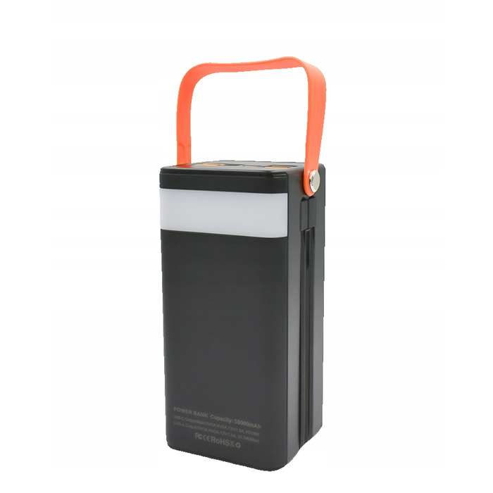 Потужний павербанк FUMO 50000mAh з вбудованими кабелями, швидка зарядка 4xUSB, USB-C, LCD-дисплей, PD, QC