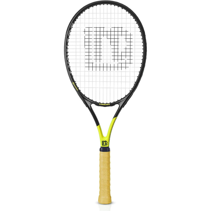 Тенісний racket LUNNADE для дорослих, 27 дюймів, міцний, легкий, попередньо натягнутий, з можливістю перетягування, підходить для початківців та досвідчених гравців (Чорний + Жовтий)