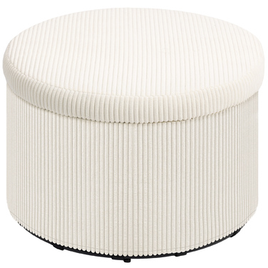 HOMCOM Storage Ottoman with Lid, Round Upholstered Footstool with Corduroy Look for Living Room, Bedroom 60 x 60 x 41 cm Beige | Aosom