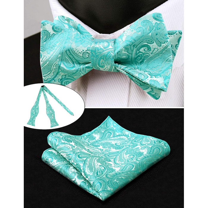 Чоловіча краватка-метелик Alizeal з візерунком пейслі та кишеньковим хустиною, 3XL, блакитний