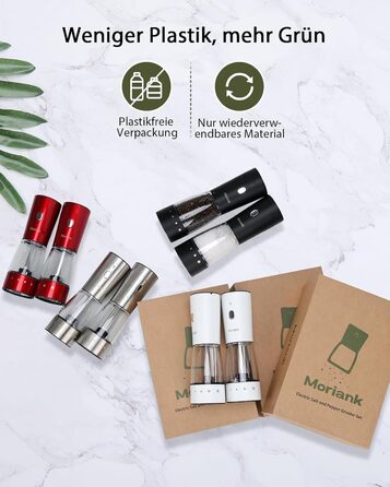 Electric Salt and Pepper Grinder Set of 2, USB Rechargeable Stainless Steel Electric Pepper Grinder with Adjustable Coarseness, Large Capacity, Elegant Storage Base
