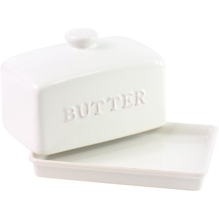 Traditional Ceramic Butter Dish, Classic White, 2-Piece Set, Pattern