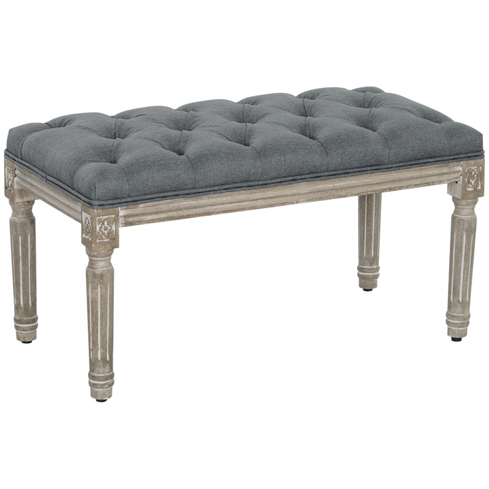 HOMCOM Upholstered Bench Gray Vintage Style Bench with Button Tufting from Rubber Wood & Linen 142x47x51cm for Dining Room & Entryway