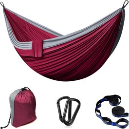 Гніздо-гамак для відпочинку на відкритому повітрі: двомісний, 300 x 200 см, ультралегкий, 300 кг, нейлон, дихаючий, для кемпінгу, відпочинку в саду та на пляжі (Бургунді)