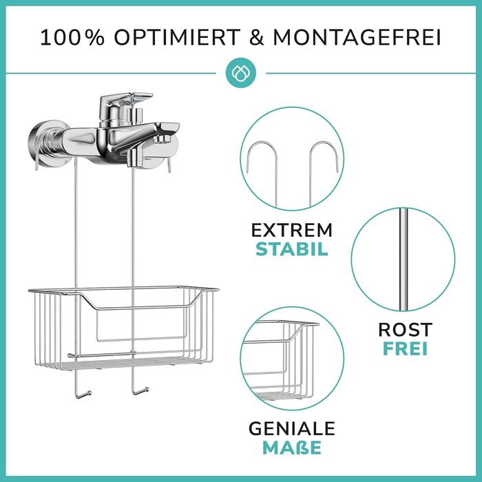 LAAKFELD Thermostat Shower Shelf for Hanging, Stainless Steel, Rust-Proof, Including Free Razor Holder - Flexible Hanging Shower Basket for Fixtures - 1A Shower Shelf for Hanging without Drilling - Shower Gel Holder