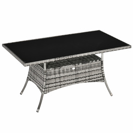 Столовий набір Outsunny з ротангу Polyrattan, скляний стіл 150x85x74 см із захисним склом сірого та чорного кольорів для саду, балкону, тераси