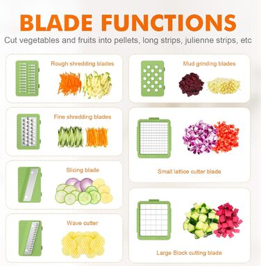 Ibergrif M521 - Набір для нарізки овочів 6-в-1, подрібнювач, кубики, слайси, 1200 мл, без BPA, для миття в посудомийній машині, чорно-зелений