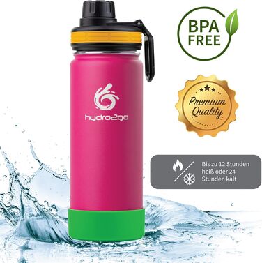 Stainless Steel Kids' Drinking Bottle - 100% Leakproof, BPA-Free with 2 Lids (Straw and Sport Cap) - Thermo Bottle for Children (Pink) - 500ml