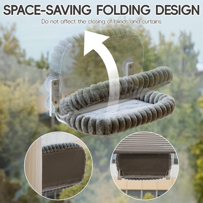 Крісло-гамак для котів EDAGNY на вікно з м'якою підстилкою та знімним чохлом. Стабільна сталева конструкція, до 18 кг (зелений, сірий)