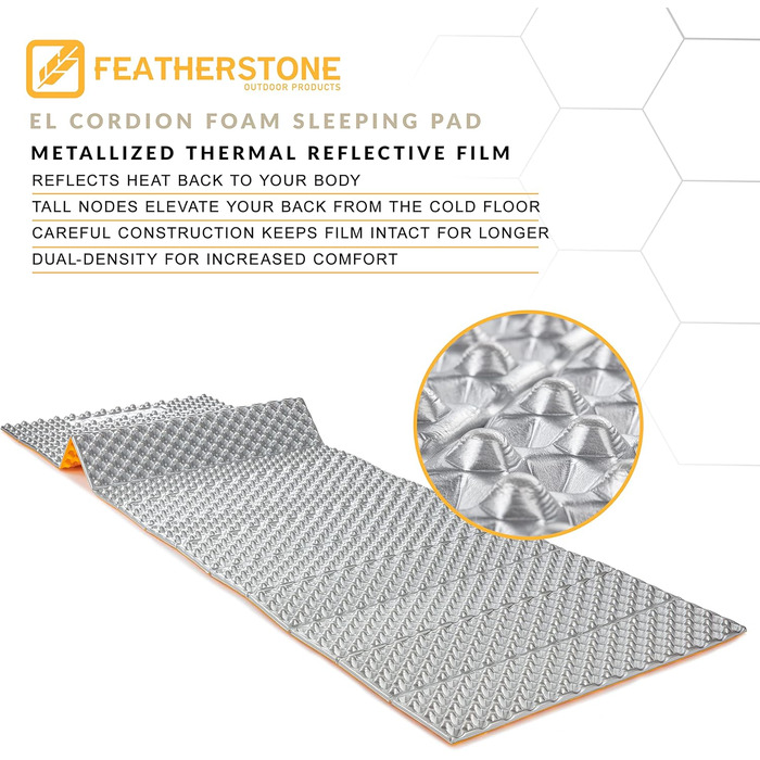 Ізоляційний туристичний килимок Featherstone Outdoor EL Cordion R-Value 2.1 із закритопористого піноматеріалу для ультралегких походів, кемпінгу та туризму