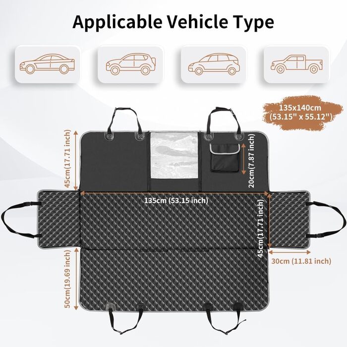 KYG Car Seat Dog Cover - Waterproof & Non-Slip Back Seat Protector with Window - 135x140cm