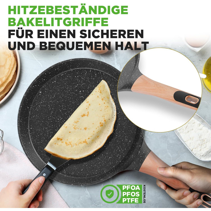 Сковорода для млинців Nutrichef з антипригарним мармуровим покриттям 23 см, індукція, алюміній, з дерев'яною лопаткою