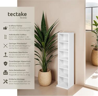 Tectake® CD-стелаж, дерев'яний відкритий стелаж для 102 CD/DVD, настінний білий органайзер для вітальні та офісу