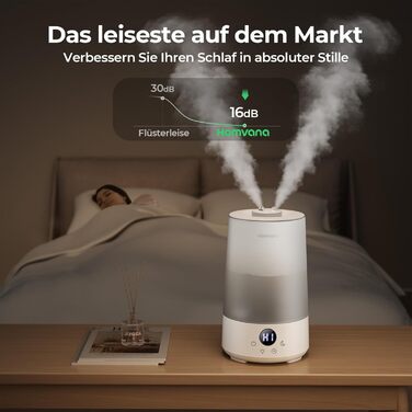 Зволожувач повітря Homvana для спальні: 3.6L, 360° Cool Mist, тиха робота 16dB, аромадифузор, нічне підсвічування 7 кольорів, BPA Free, для дітей та рослин