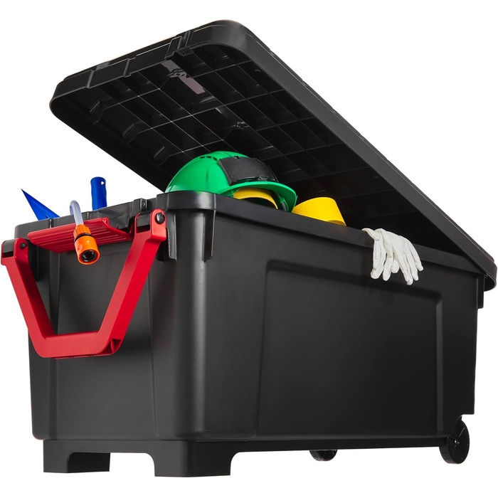 Iris Ohyama Large Plastic Storage Box, 170 L Garage Storage Box, BPA-Free, SIA-1000, Black, Stackable, Clasp Fasteners – B104 x T50 x H50 cm
