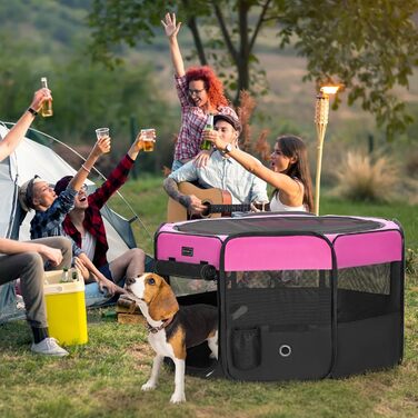 Вольєр для цуценят та дрібних тварин PETSFIT: розкладний, з водонепроникним дном, сірий/зелений (M, Рожево-чорний)