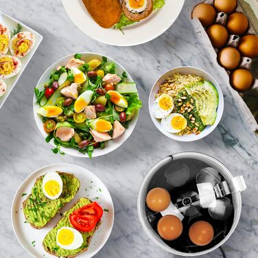 Електричний яйцеварка Duronic EB27 WE: 1-7 яєць, регулювання ступеня готовності, таймер, захист від перегріву, мірна склянка та ложка для яєць