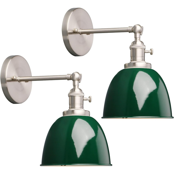 Phansthy 2 Pack Wall Sconce with Metal Shade Wall Lamp Industrial Design, Indoor Vintage Loft Wall Lamp E27 max. 40W for Living Room Bedroom Office Kitchen Hallway (White) (Dark Green)
