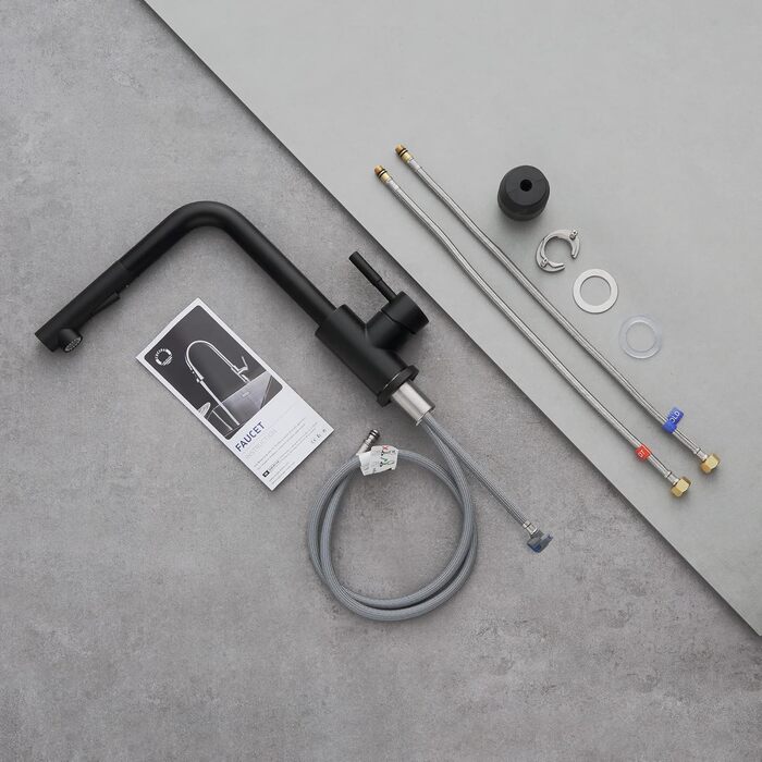 Кран кухонний CECIPA X203B чорний матовий, висувний, з донцем, 360° поворот, нержавіюча сталь