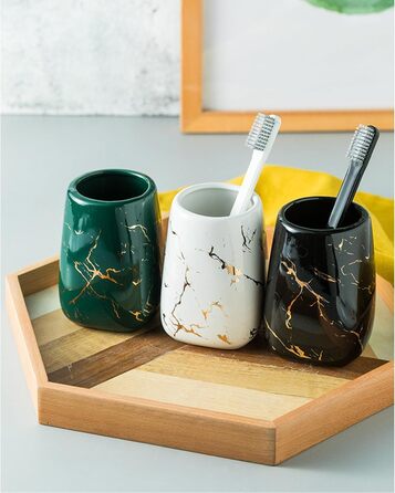 Набір аксесуарів для ванної кімнати: дозатор мила, мильниця, 2 стаканчика для зубних щіток (сірий, з малюнком мармуру)