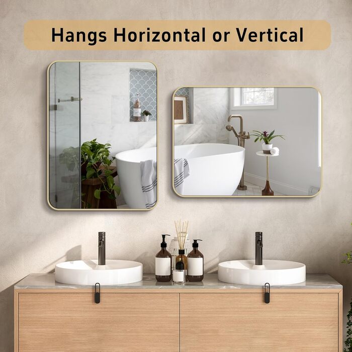 Дзеркало для ванної кімнати на стіну, титан, металевий каркас, заокруглене, прямокутне, 40,6 x 50,8 см