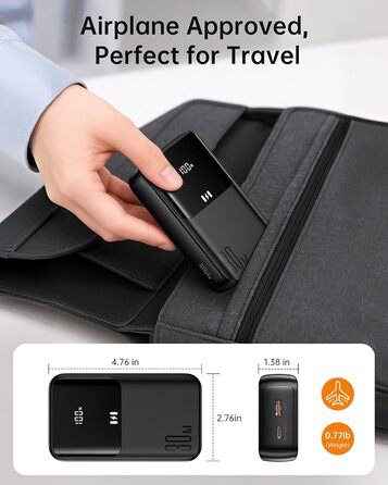 Power Bank Selore&S 20000mAh 30W з USB-C, LED дисплеєм та 4 виходами. Чорний. Сумісний з iPhone, MacBook, iPad, Samsung Galaxy