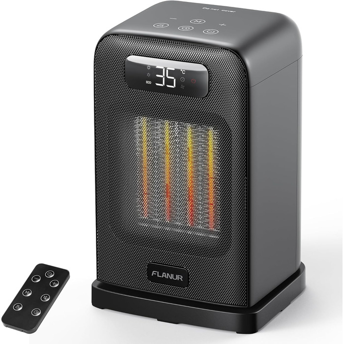 Портативний обігрівач FLANUR з термостатом, 1500W, PTC-кераміка, ECO-режим, 2-в-1, цифровий дисплей, таймер 12 годин, тихий (35dB), білий, 1 шт + 2 режими (чорний)