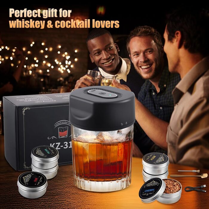 Електричний набір для копчення коктейлів та віскі з 6 ароматами, Infuser для віскі, подарунок для любителів коктейлів