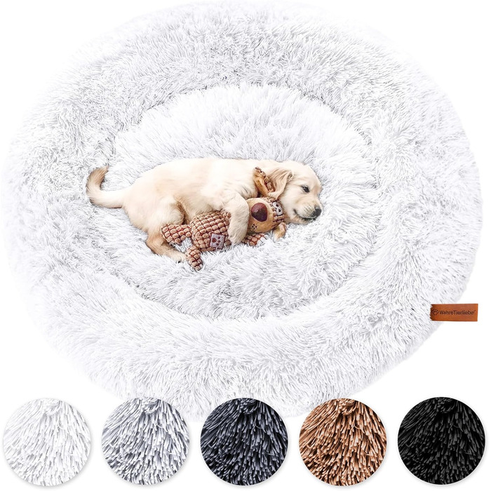 М'яке ліжко для собак Fluffy Wolke - Оригінал, знімний чохол, кошик для собак, пухнасте ліжко для великих, середніх та маленьких собак (Білий, L - 100 см)