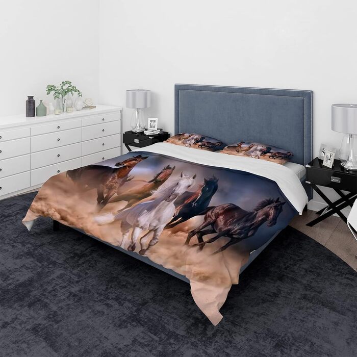Комплект постільної білизни JEFFEL Horse 135x200 см, дитяча постільна білизна, кінський мотив 3D мотив тварини, мікрофібра, дуже м'яка, дитячий комплект постільної білизни з підковдрою та наволочкою (220x240cm, Horse-2) 220x240cm Horse-2