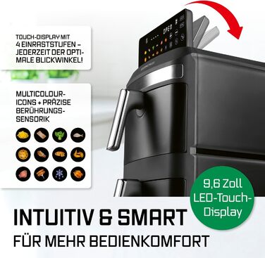 Фритюрниця повітряна GOURMETmaxx 4.5L з цифровим дисплеєм, 1400W, автоматичне вимкнення, захист від перегріву, миється у посудомийній машині, чорний (2x6L)