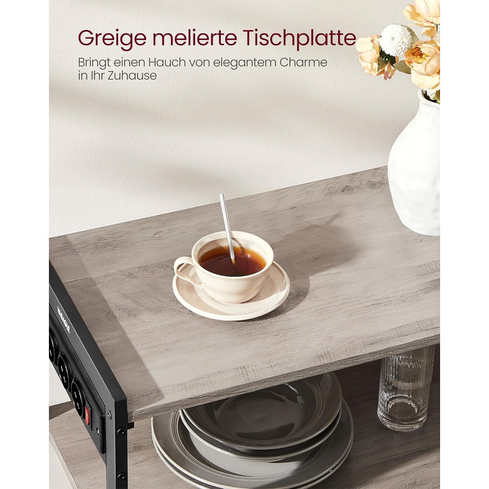 Стелаж кухонний VASAGLE з розетками, 2 металеві кошики, гачки, полиці, 35 x 80 x 93,5 см, індустріальний дизайн, vintagebrown-tintenschwarz