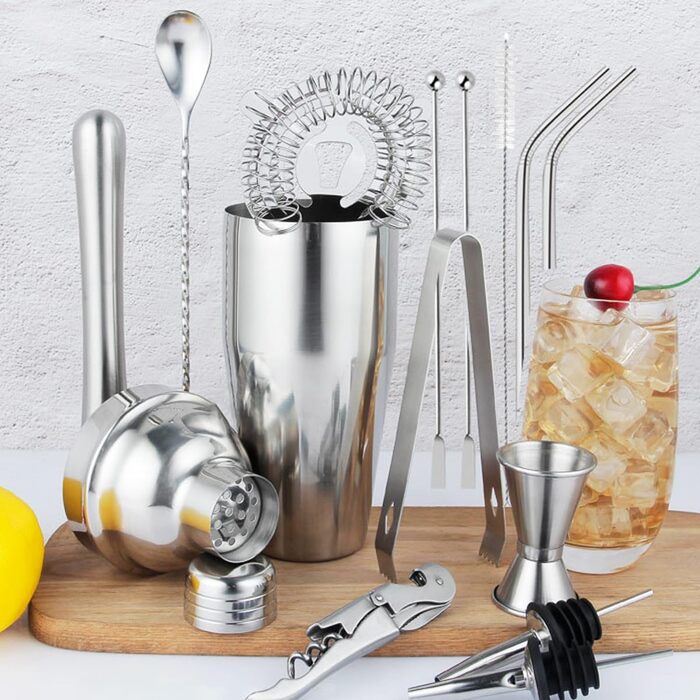 Набір бармена з нержавіючої сталі 14 предметів, 750 мл - професійний, для приготування коктейлів, барний інструмент, подарунок
