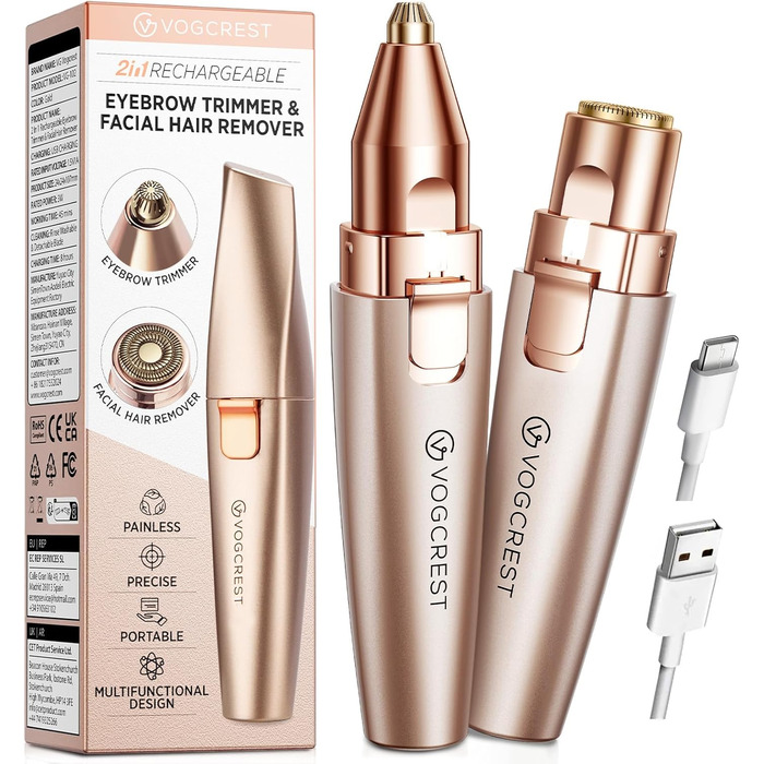 Тріммер для обличчя та брів 2-в-1 VG VOGCREST з LED-підсвічуванням (Рожеве золото)