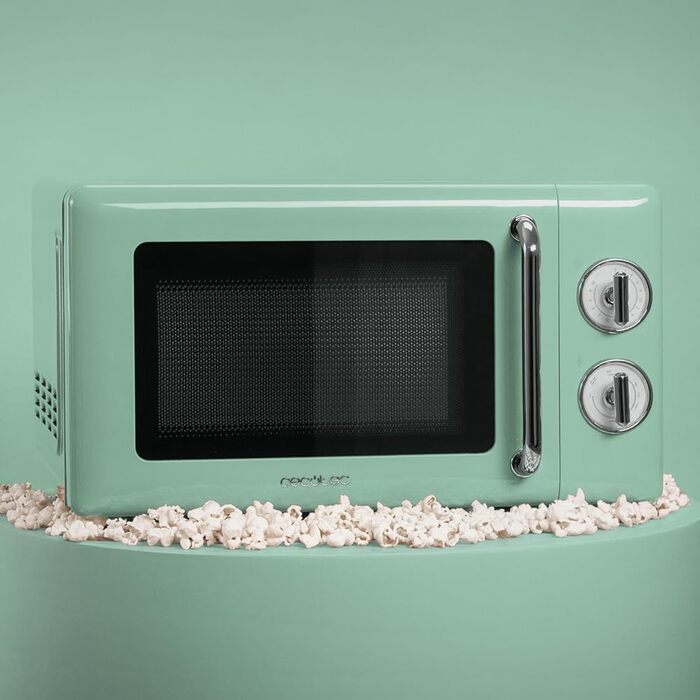 Мікрохвильова піч Cecotec Proclean 3110 Retro Green з грилем, 700 Вт, механічне керування, зелений колір, таймер до 30 хв, функція розморожування, сталеве покриття