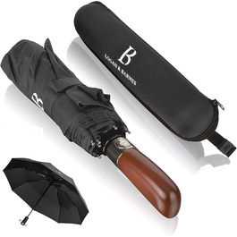 Чорний парасолька LOGAN & BARNES Dublin: штормостійкий, з дерев'яною ручкою та тефлоновим покриттям