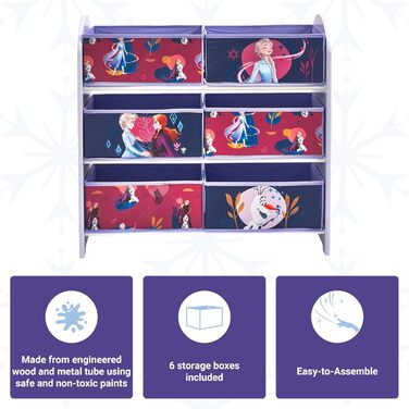 Дитяча органайзер для іграшок Disney Frozen, 6 ящиків, фіолетова, з дерева, тканини та металу, легка збірка та догляд