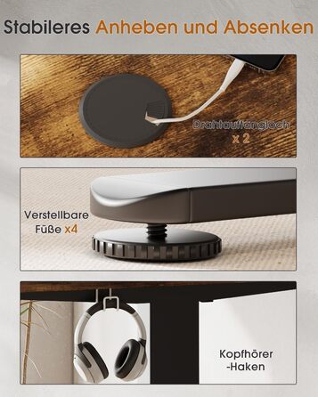 Adjustable Height Standing Desk with Monitor Stand - Electric Ergonomic Desk, 120x60cm & 180x80cm White/Vintage Brown