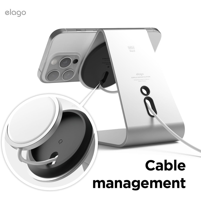 Підставка для зарядки MagSafe Elago MS4 з алюмінію, сумісна з iPhone 17/16/15/14/13/12, підтримка Standby (iOS 17) [Зарядний пристрій не входить] (Срібло)