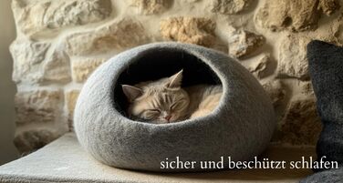 Cat Cave Cat Bed Cat House XL – also suitable for large cats – robust on the outside & cuddly soft on the inside – 5 colors – finest wool – Light Grey
