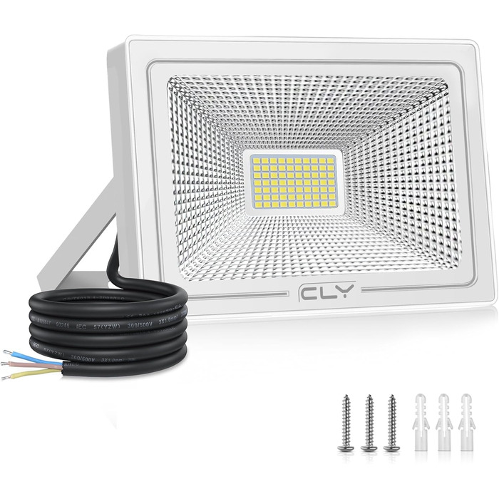 CLY LED Floodlights Outdoor, 50W LED Floodlights, 2 Pack Super Bright 4300LM LED Spotlights, 6500K Cool White IP66 Waterproof LED Outdoor Floodlights for Backyard, Driveway, Garage, Hallway, Garden (1 Piece)