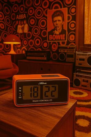 Цифровий радіо-будильник Atlanta з LCD-дисплеєм, функцією Snooze та підсвіткою, ретро-дизайн, безшумний (без тікання), помаранчевий — 1881-12