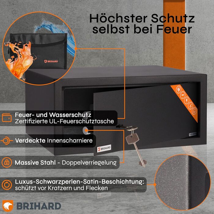 Сейф для бізнесу Brihard Business XL Tresor з ключовим замком, 50x35x36 см, сірий титан (для ноутбука 20x43x35 см)