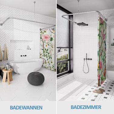 Регульована душова штанга U-подібної/L-подібної форми, 60-92 x 78-196 x 60-92 см, з 12 кільцями для шторки та підпоркою для стелі, для ванни/ванної кімнати, срібна