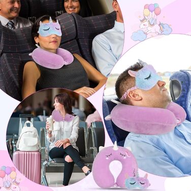 Дитяче подушечка для шиї Einhorn з memory foam, 30x30 см. Маска для очей з єдинорогом. Підходить для подорожей.