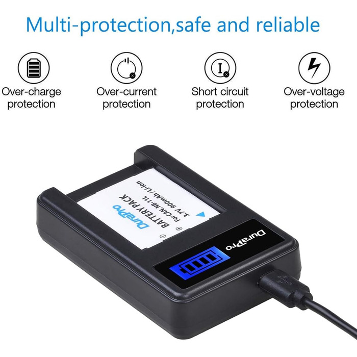 Два акумулятори DuraPro NB-11L + LCD-USB-зарядний пристрій для Canon PowerShot та ELPH/IXUS