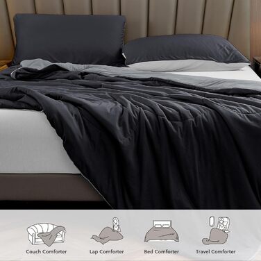 HOMFINE Cooling Blanket Double-Sided Cooling Blanket - Lightweight Cooling Blanket for People Q-Max > 0.4 Cooling Summer Blanket Self-Cooling Blanket Summer Blanket Cooling Blanket for Bed, Black, 150 x 230 cm