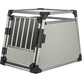 Тріксі переносна клітка для собак з алюмінію, срібна - M–L, 60x65x86 см, стабільна та тиха, з безпечним замком та неслизьким килимком - 39342, для однієї собаки